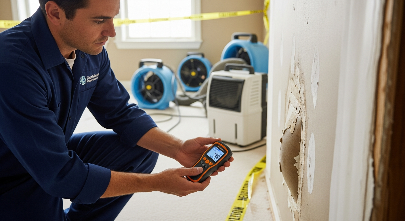Moisture meter used to document water damage for insurance claims in Houston